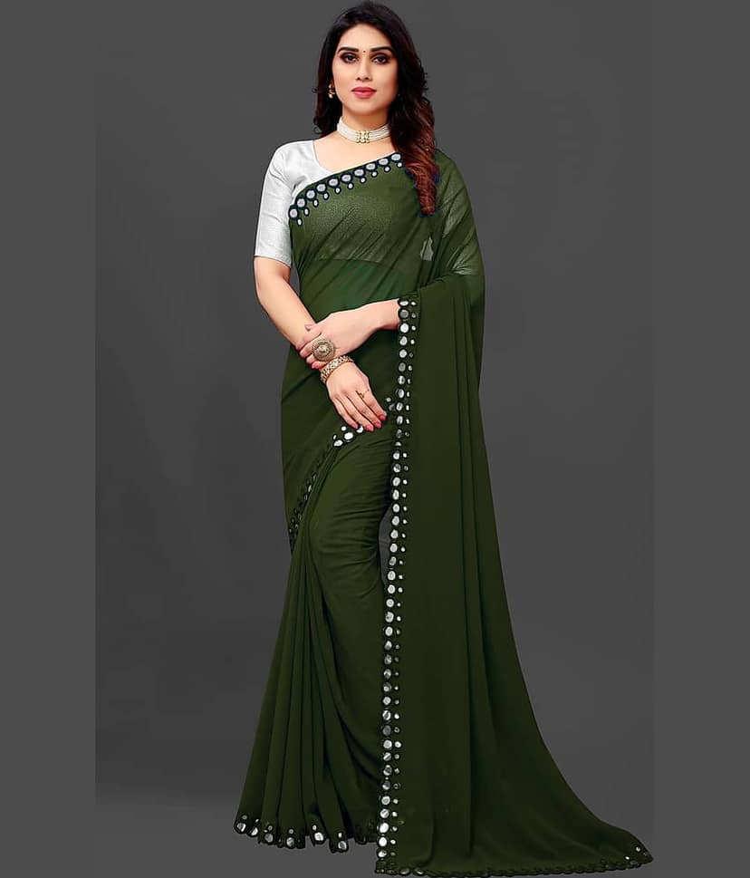 RIDDHI SHIVAY FAB Georgette Embroidered Saree With Unstitched Blouse Piece ( Green )