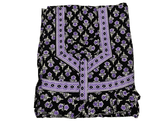 Women's Cotton Nightgown, Purple Floral Print, Knee-Length, Round Neck, Short Sleeves,