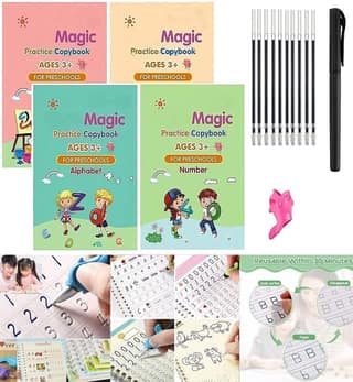 REZNOR 4 Pack Practice Copybook That Can Be Reused, Calligraphy Set for Kids Number Math Drawing Alphabet Handwriting Book,Repeatedly Letter Writing Copybook (pack of 2)