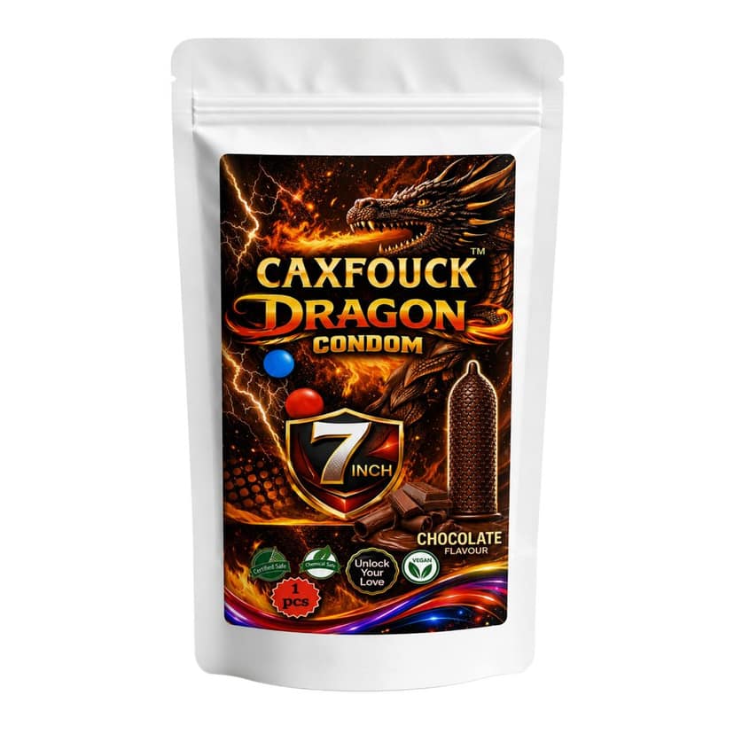 Caxfouck Penis Extender Dragon Silicone Condom Chocolate Flavour 7 to 8 Inch Reusable Condom for Extra Time & Pleasure (Pack of 1)