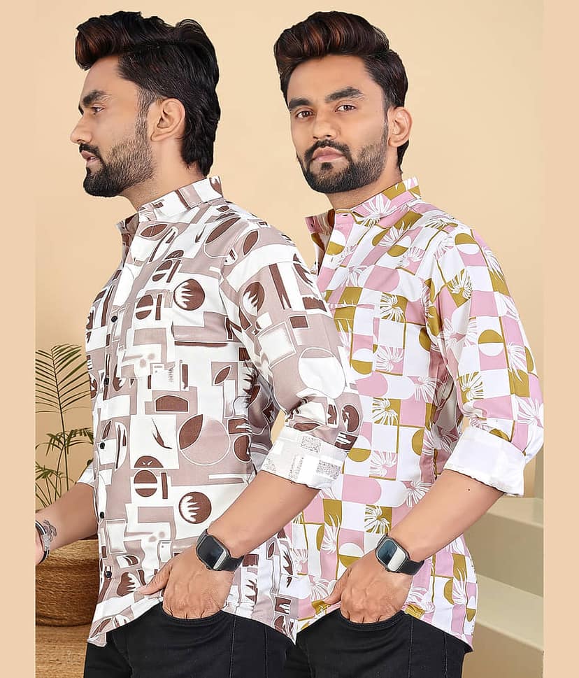 ADWYN PETER 100% Cotton Regular Fit Printed Full Sleeves Men's Casual Shirt - Multicolor 12 ( Pack of 2 )
