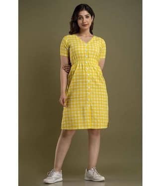 FABRR - Yellow Cotton Blend Women's Side Slit Dress ( Pack of 1 )