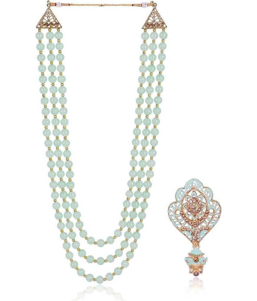 Dulha groom sherwani Necklace/Moti Mala for Men for wedding | Groom Mala and Brooch Set