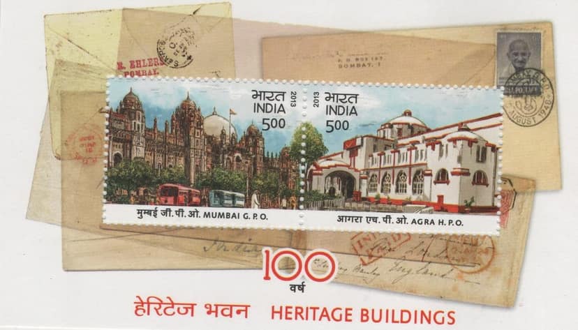 Shobhaphila's 2013 India Heritage Buildings Stamp Set: Mumbai GPO & Agra HPO Indian Miniature Sheet( 12th April 2013)