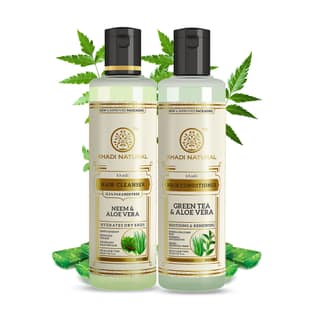 Khadi Natural Anti-Dandruff Pack – Neem & Aloe Vera Hair Cleanser (SLS & Paraben Free) & Green Tea & Aloe Vera Hair Conditioner Combo Pack of 2 – 210ml Each