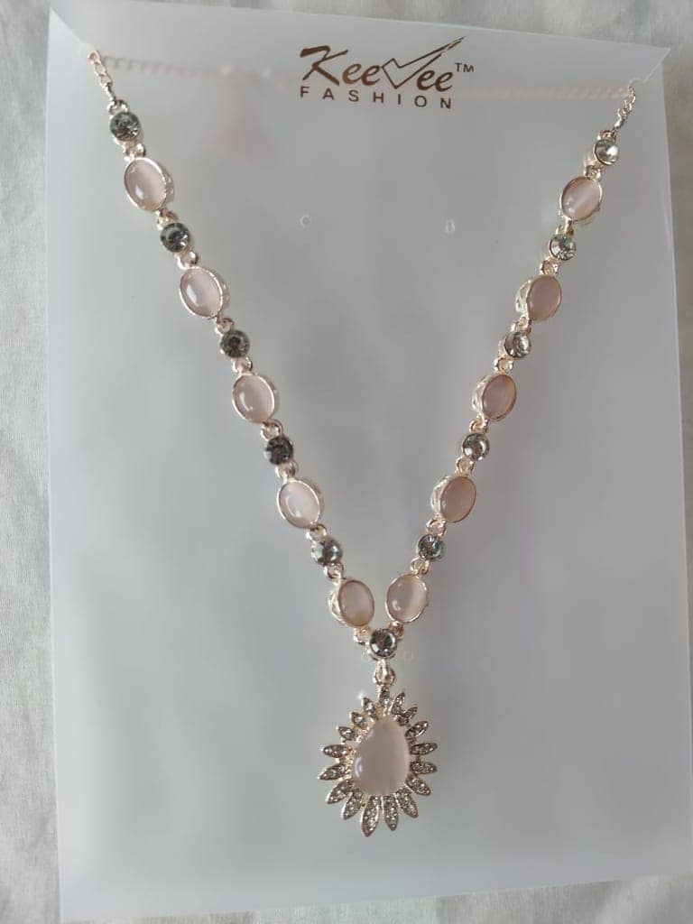 Reeve Fashion Rhinestone and Pink Stone Necklace and Earring Set view 2