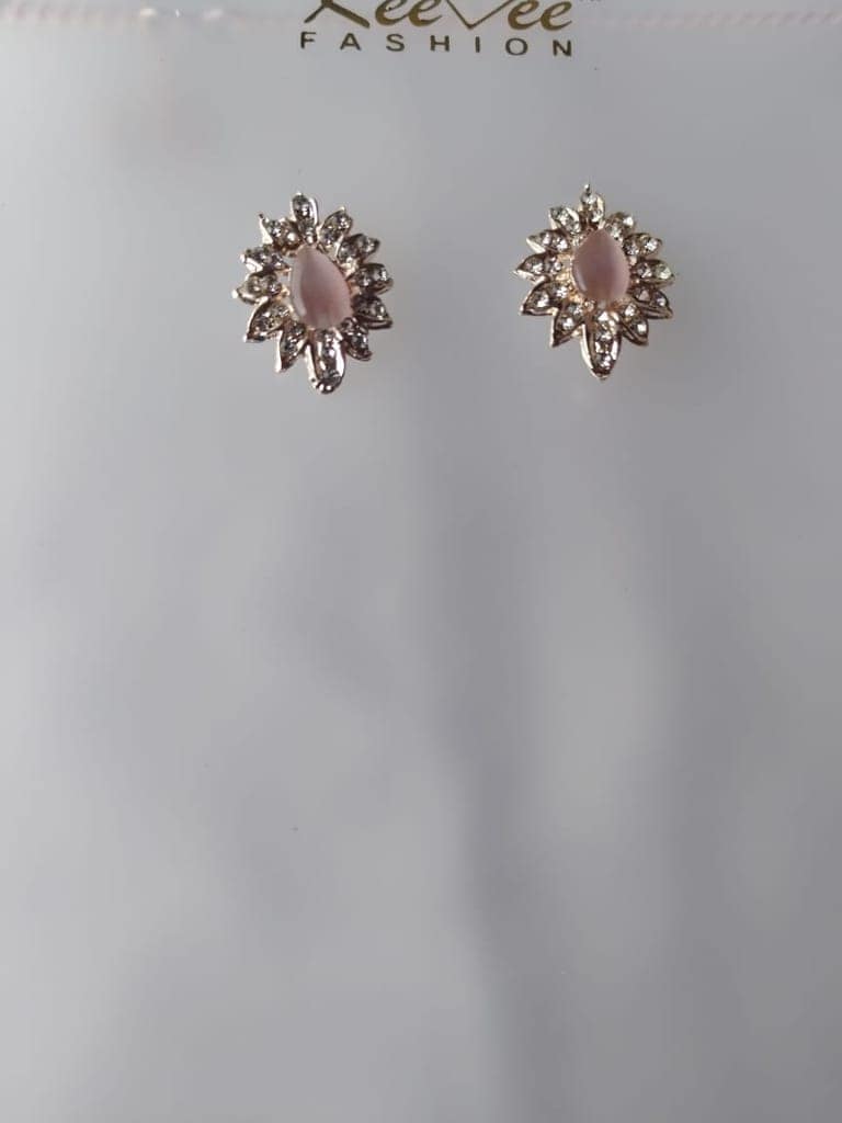 Reeve Fashion Rhinestone and Pink Stone Necklace and Earring Set view 3