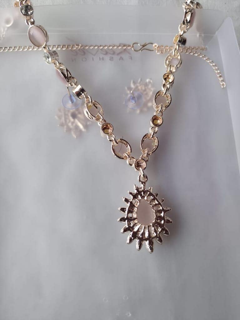 Reeve Fashion Rhinestone and Pink Stone Necklace and Earring Set view 4