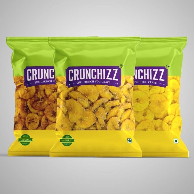 Crunchizz - 3 in 1 - BANANA CHIPS COMBO I Crunchy & Kerala Authentic I No Artificial Additives I Perfect Munchy Bites I Salty, Sweet & Jaggery Coated Banana Chips I 150 Grams Each I Total 450 Grams