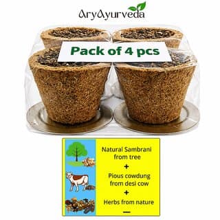 AryAyurveda Sambrani Dhoop Cups (Pack of 4) Natural Resin, Cow Dung Herbal Blend, Long Lasting for Puja, Meditation