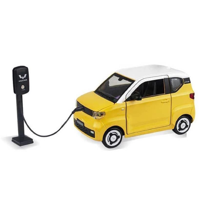 KTRS ENTERPRISE 1:24 for W-LHG Mini EV with Bicycle Alloy Diecast Model Vehicle Sound Light Gift Collection Lovely 1:16 Scale 4WD Simulation LED Truck Decoration