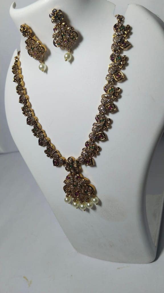 Bridal Gold Plated Antique Necklace Set With Earrings For Women view 2