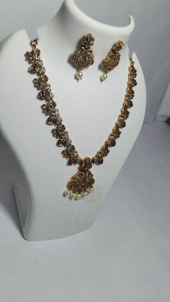 Bridal Gold Plated Antique Necklace Set With Earrings For Women view 3