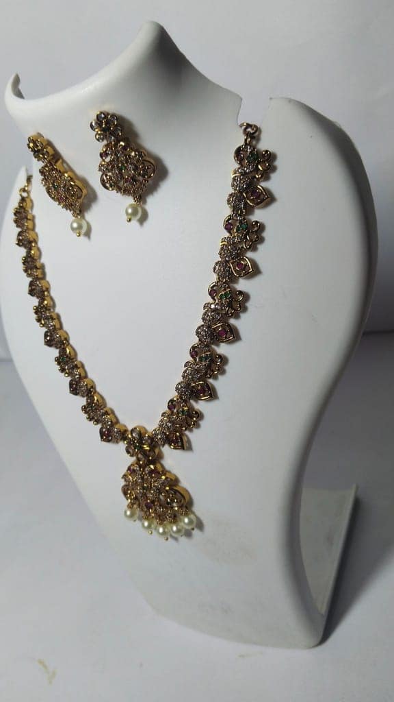 Bridal Gold Plated Antique Necklace Set With Earrings For Women view 4