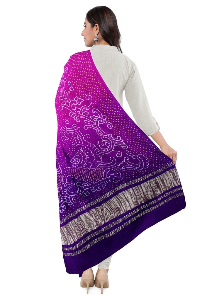 Garvi Gurjari (A Gujarat Govt Enterprise) Pink and Purple Handwoven Gaji Silk Bandhani Dupatta(GGCGBD30) view 2