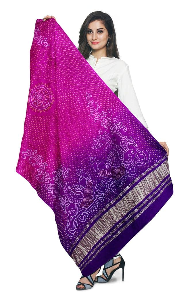 Garvi Gurjari (A Gujarat Govt Enterprise) Pink and Purple Handwoven Gaji Silk Bandhani Dupatta(GGCGBD30) view 4