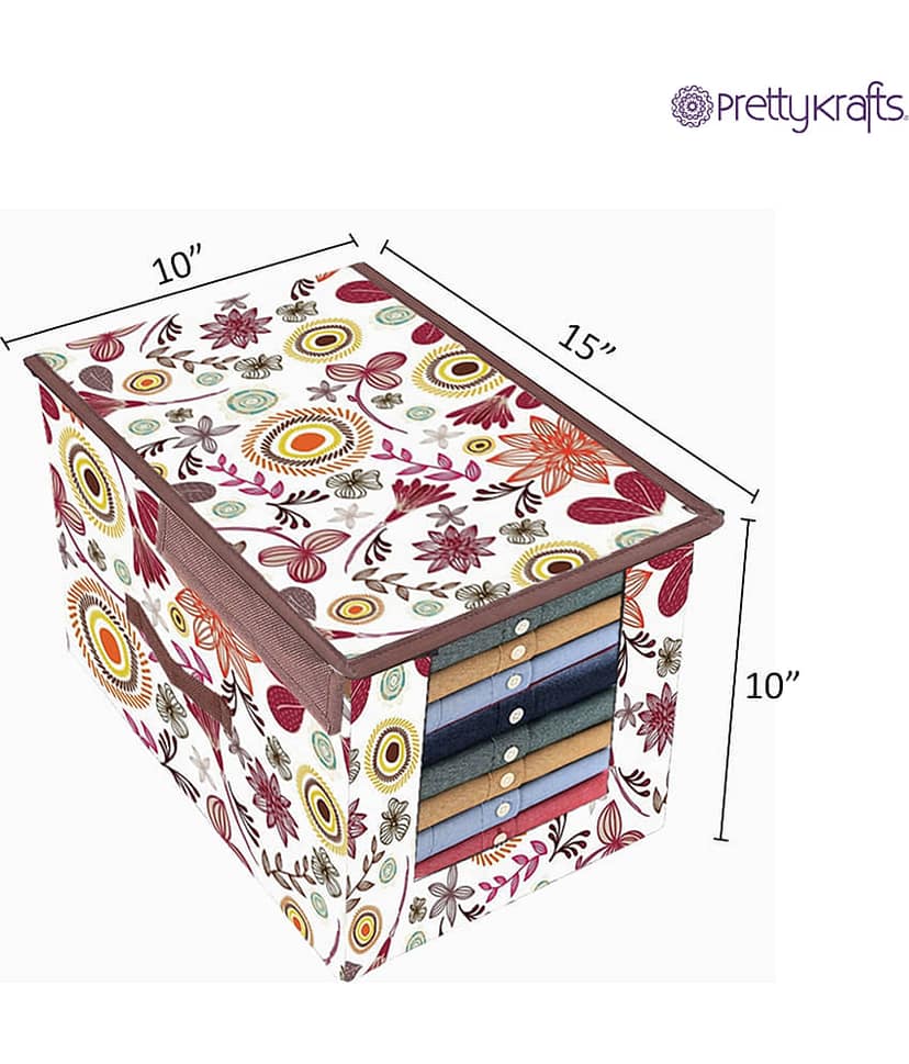 PrettyKrafts Premium Shirt Stacker Closet Storage Organizer Box with Clear Window, Attached Lid and Handle, (Single), Multi Flower view 2