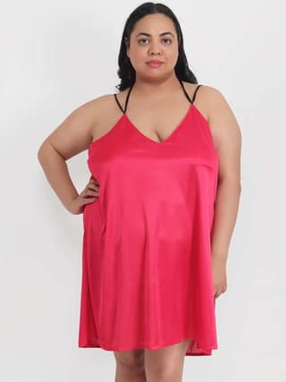 Plus Size Sexy Solid Satin Cherry Babydoll and Bikini Dress Dress for Honeymoon BB37C