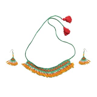 Garvi Gurjari (A Gujarat Govt Enterprise) Green Beaded Choker Necklace Set for Women