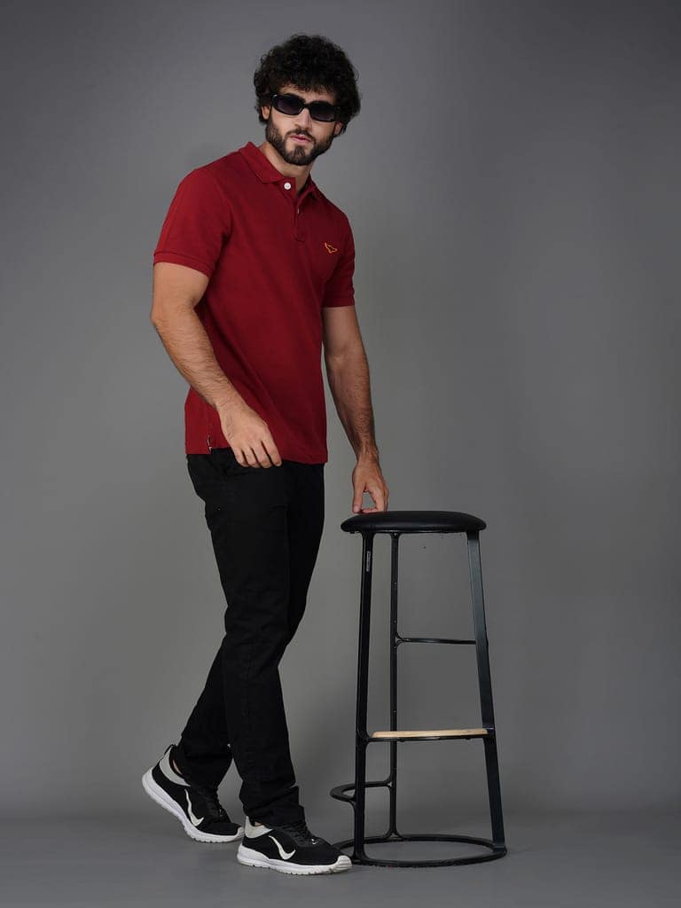 Solid Polo Shirt-MAROON view 3