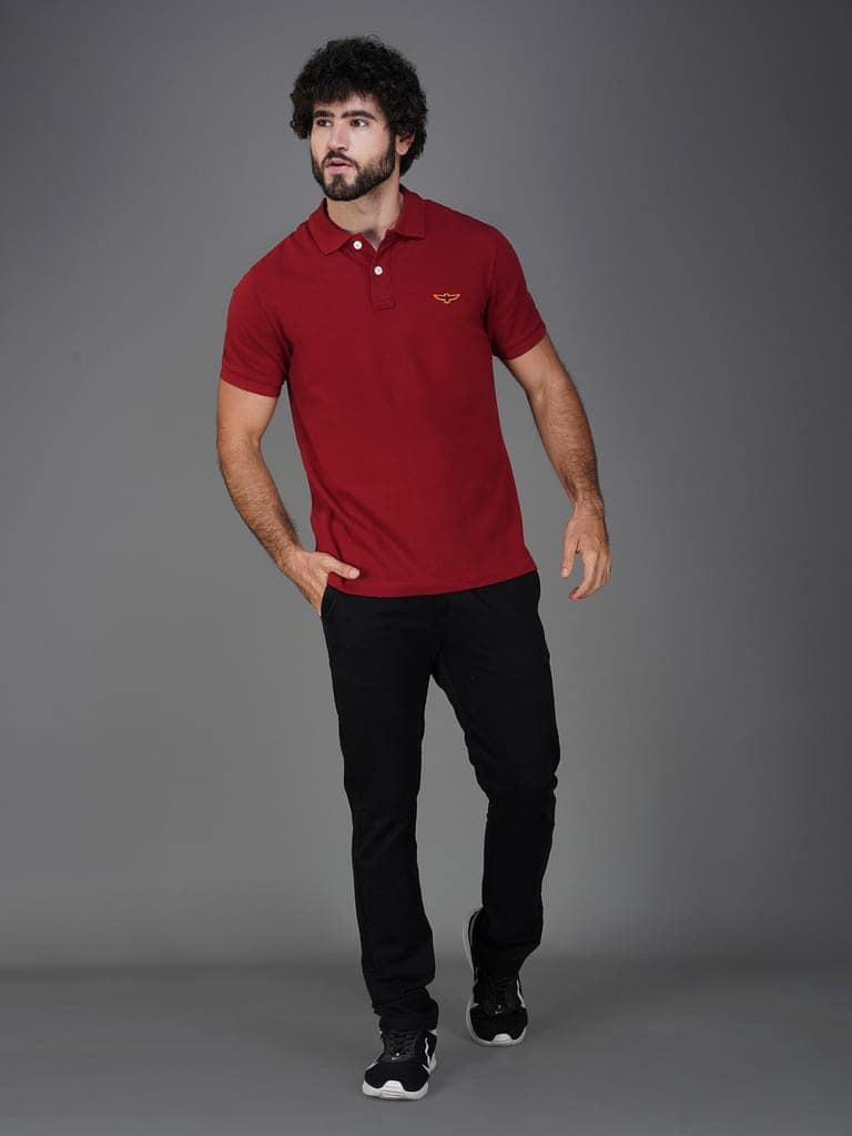 Solid Polo Shirt-MAROON view 4