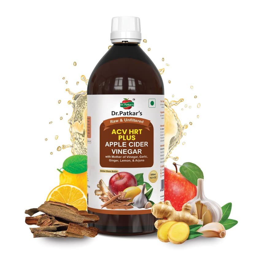 Dr. Patkar's Apple Cider Vinegar with Ginger, Garlic, Lemon & Arjuna (ACV HRT PLUS) + Formula Morning Detox Tonic Heart, Immunity & Digestion Support 500 ML (Pack of 1)