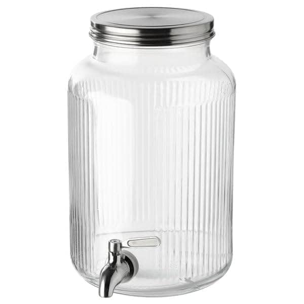 Italian Premium Glass Dispenser with Tap and Steel Lid | 5.5 Littre | Glass Pitcher | Cold Beverage for Beer, Water, Cocktails, Juice, Detox Water |