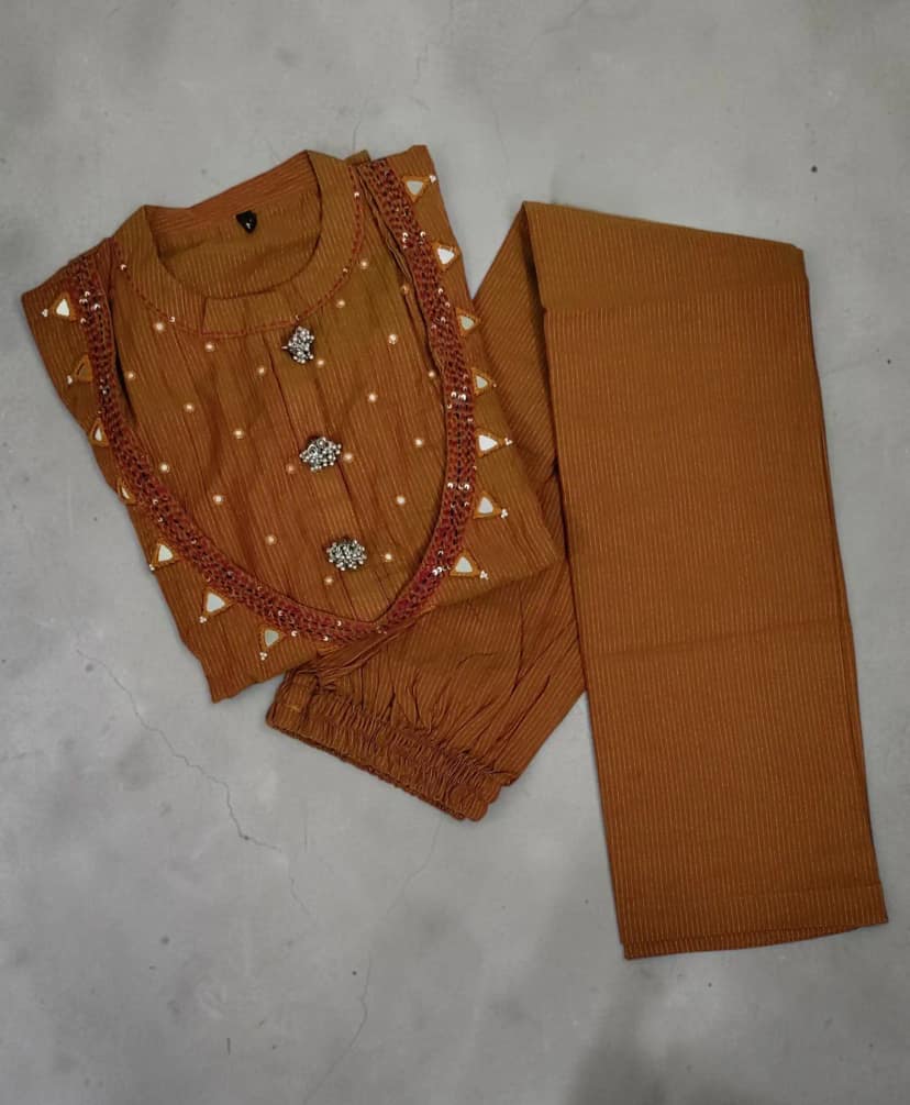 Handloom Cotton Co-Ord Set with Hand Embroidery in Chocolate Brown view 5