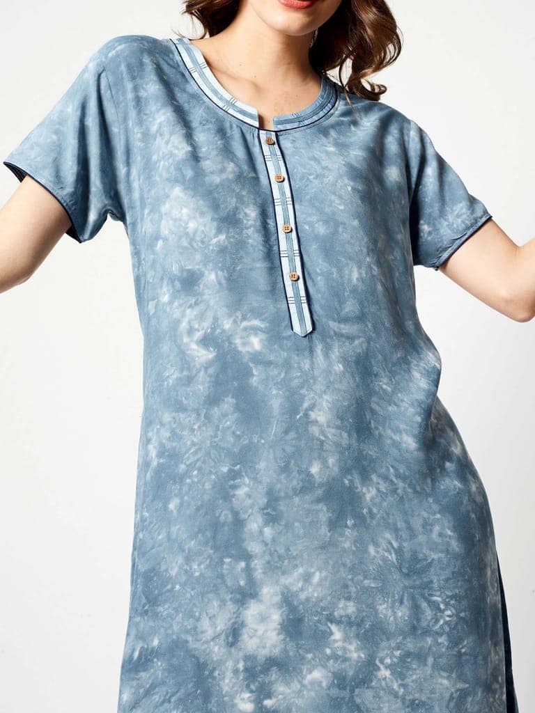 Zeyo Women Rayon Light Green Tie Dye Print Nighty view 2