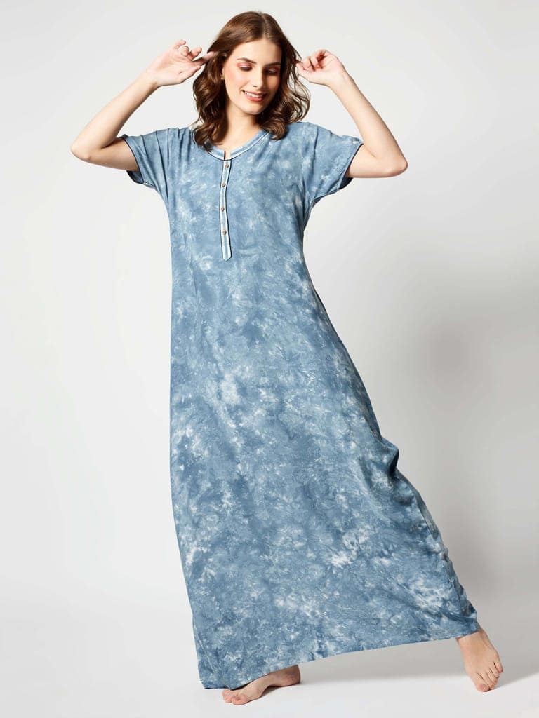 Zeyo Women Rayon Light Green Tie Dye Print Nighty view 3
