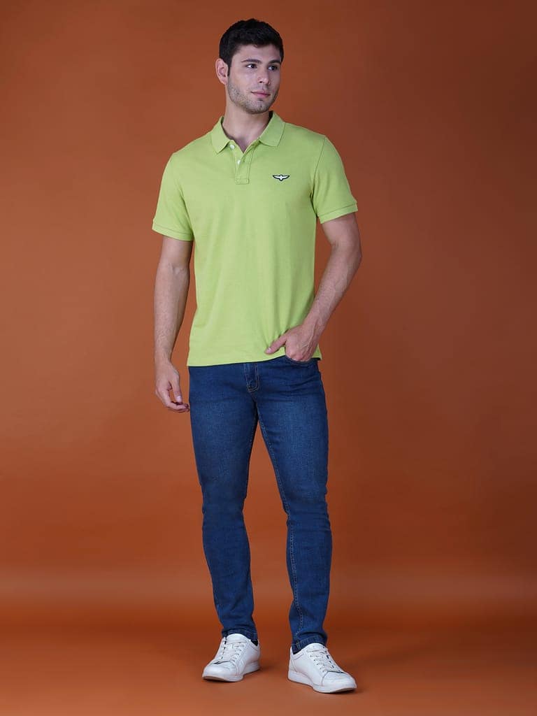 Solid Polo Shirt-LIME view 3
