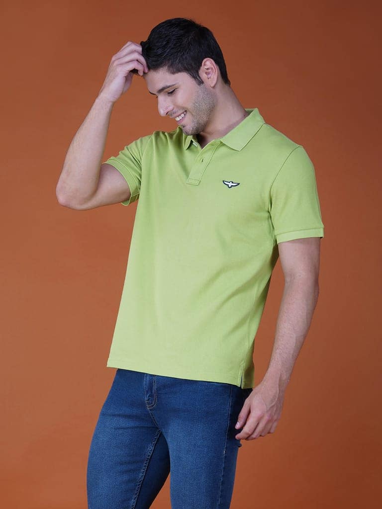 Solid Polo Shirt-LIME view 4