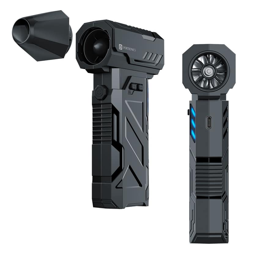 Portronics Tornado Type-C Rechargeable Air Duster, BLDC Motor, 3 Speed Controls Up to 1,30,000 RPM, LED Display, Built-in LED Light, Multiple Nozzle Attachments