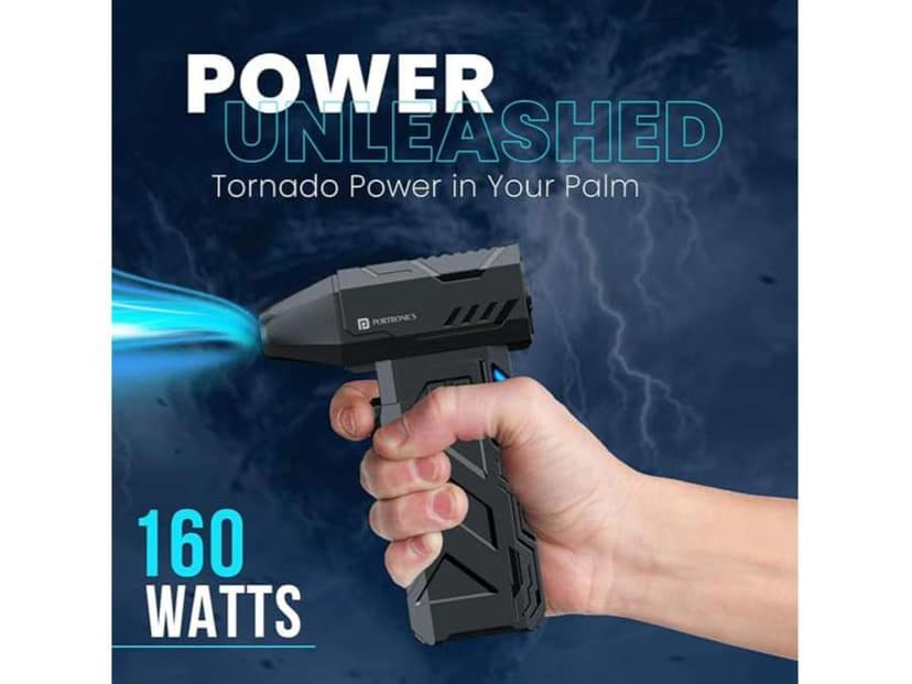 Portronics Tornado Type-C Rechargeable Air Duster, BLDC Motor, 3 Speed Controls Up to 1,30,000 RPM, LED Display, Built-in LED Light, Multiple Nozzle Attachments view 2
