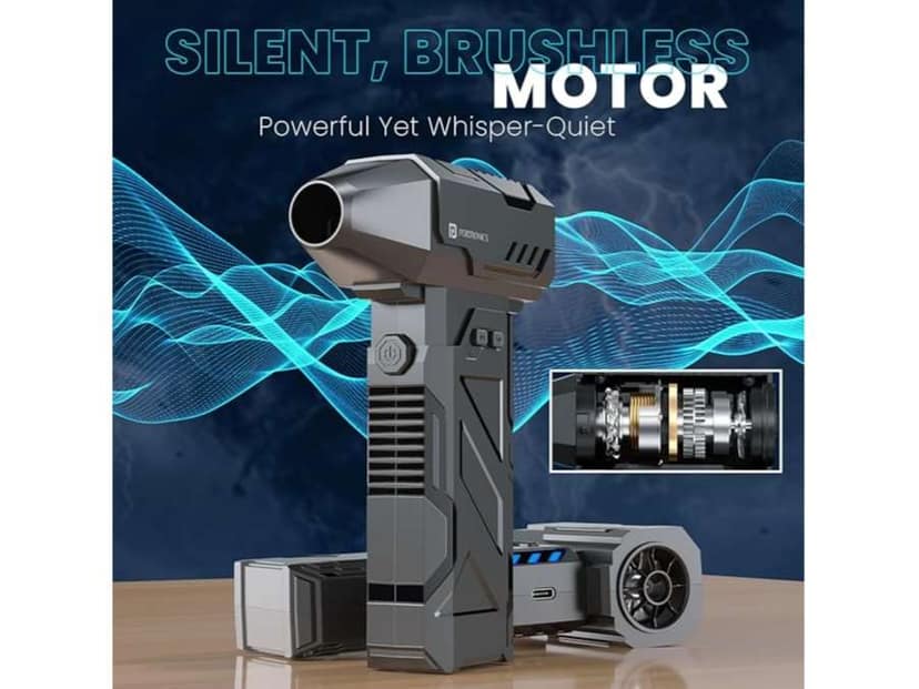 Portronics Tornado Type-C Rechargeable Air Duster, BLDC Motor, 3 Speed Controls Up to 1,30,000 RPM, LED Display, Built-in LED Light, Multiple Nozzle Attachments view 4