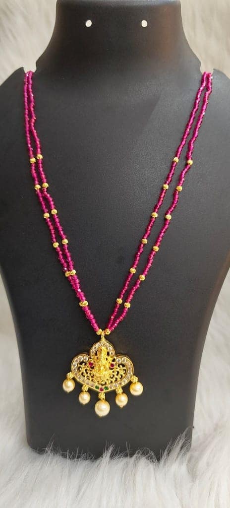 Delicate Gold-plated Pendant Necklace with Pink Beads view 2