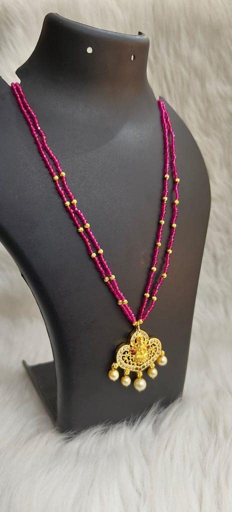 Delicate Gold-plated Pendant Necklace with Pink Beads view 3