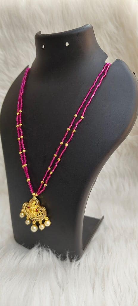 Delicate Gold-plated Pendant Necklace with Pink Beads view 4