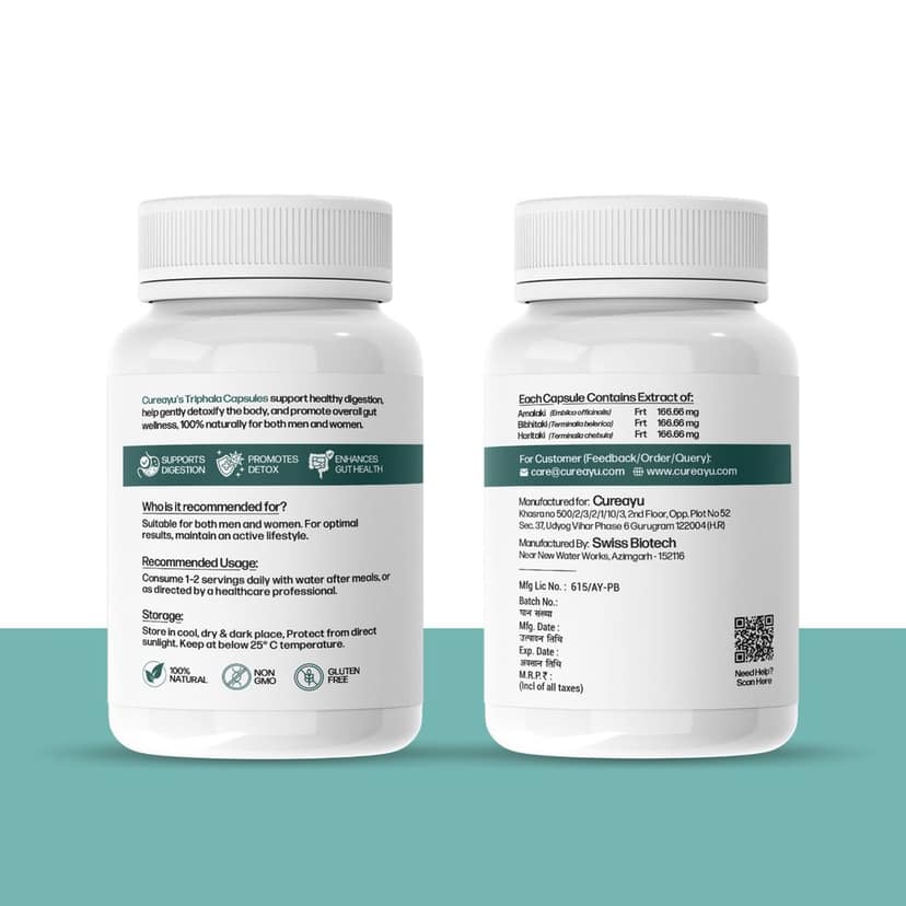 Cureayu Triphala Capsules | Support Healthy Digestion & Gentle Detox | Promote Overall Gut Wellness view 4