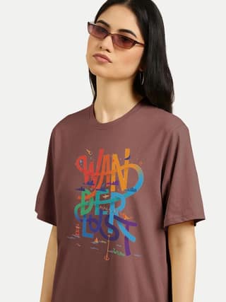 Women Maroon Tee With A Printed Slogan
