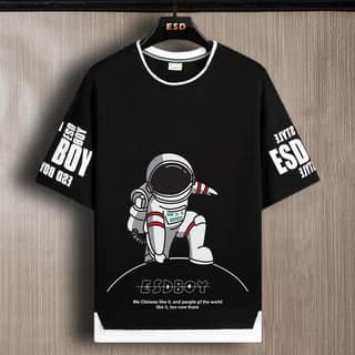 SCOTT FINCHER Men's Black Tipped Neck Half sleeve Graphic Printed T-shirt : AA(TIPARN)BLACK_185