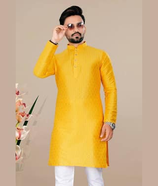 YUG ART Yellow Silk Men's Regular Kurta ( Pack of 1 )