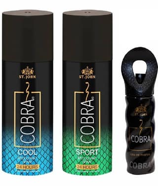 ST.JOHN Cobra Cool & Sport 150ml Each & Cobra 15ml Deodorant Spray & Perfume for Men Pack of 3