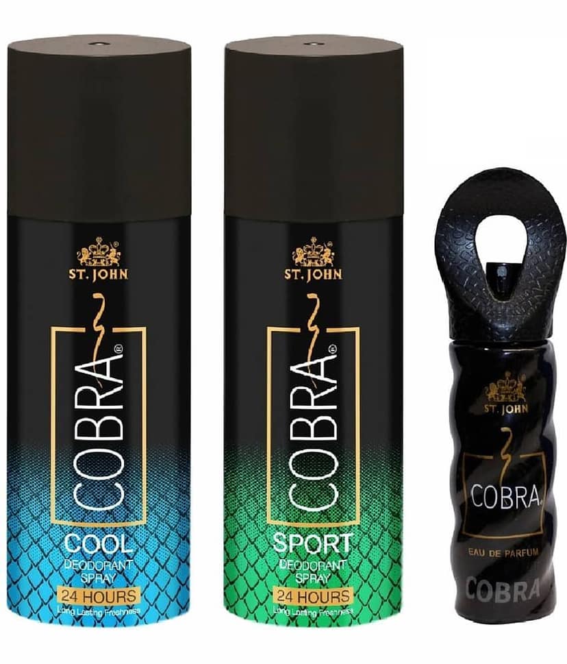ST.JOHN Cobra Cool & Sport 150ml Each & Cobra 15ml Deodorant Spray & Perfume for Men Pack of 3