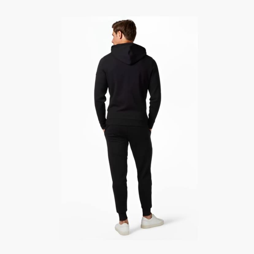 HAZAWA Polyester Black Tracksuit for Men | Full Sleeve Hooded Neck | Rose Embroidered Sweatshirts & Trackpants Suit | Solid Casual Co-set view 2