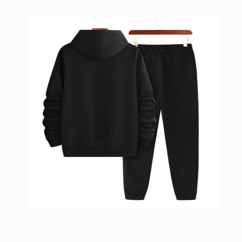 HAZAWA Polyester Black Tracksuit for Men | Full Sleeve Hooded Neck | Rose Embroidered Sweatshirts & Trackpants Suit | Solid Casual Co-set view 4
