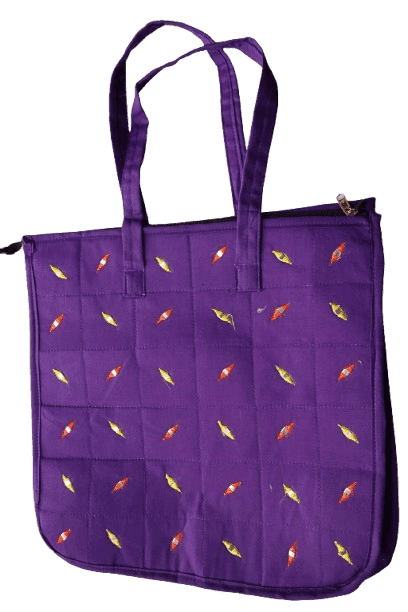 Stylish Quilted Purple Cotton Tote Bag with Colorful Embroidery view 2
