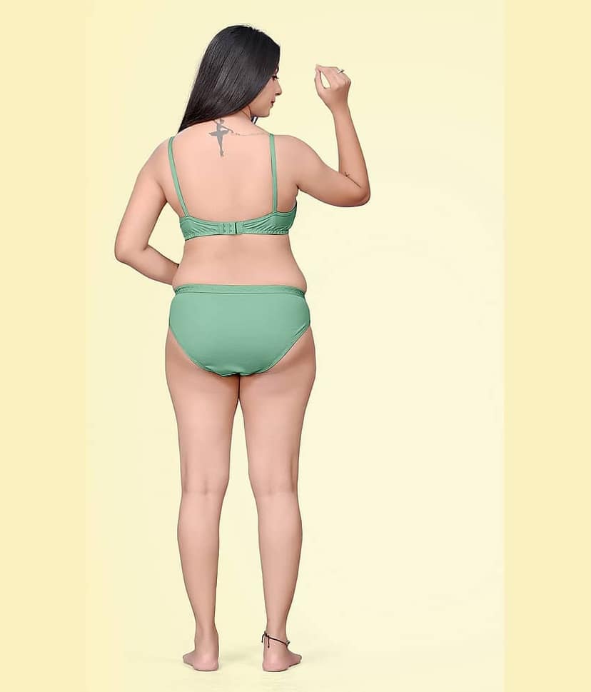haya fashion Pack of 1 Cotton Bra & Panty Set For Women ( Green ) view 2
