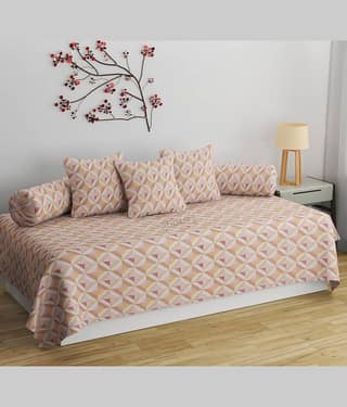 SHOMES Cotton Geometric Diwan Set 6 Pcs - Orange