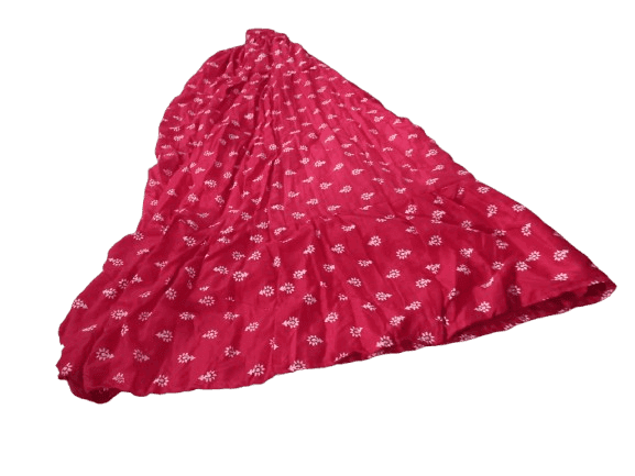 Red and White Floral A-Line Maxi Skirt view 3